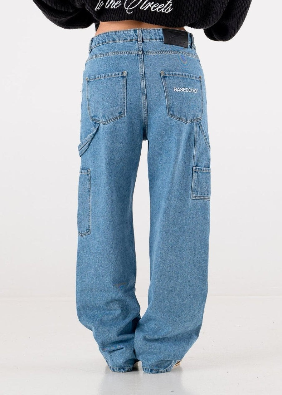 Carpenter Denim Pants “DE LA RUE À LA RUE” Light Blue - BASEDODICI®
