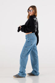 Carpenter Denim Pants “DE LA RUE À LA RUE” Light Blue - BASEDODICI®