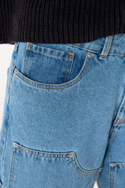 Carpenter Denim Pants “DE LA RUE À LA RUE” Light Blue - BASEDODICI®