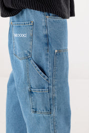 Carpenter Denim Pants “DE LA RUE À LA RUE” Light Blue - BASEDODICI®