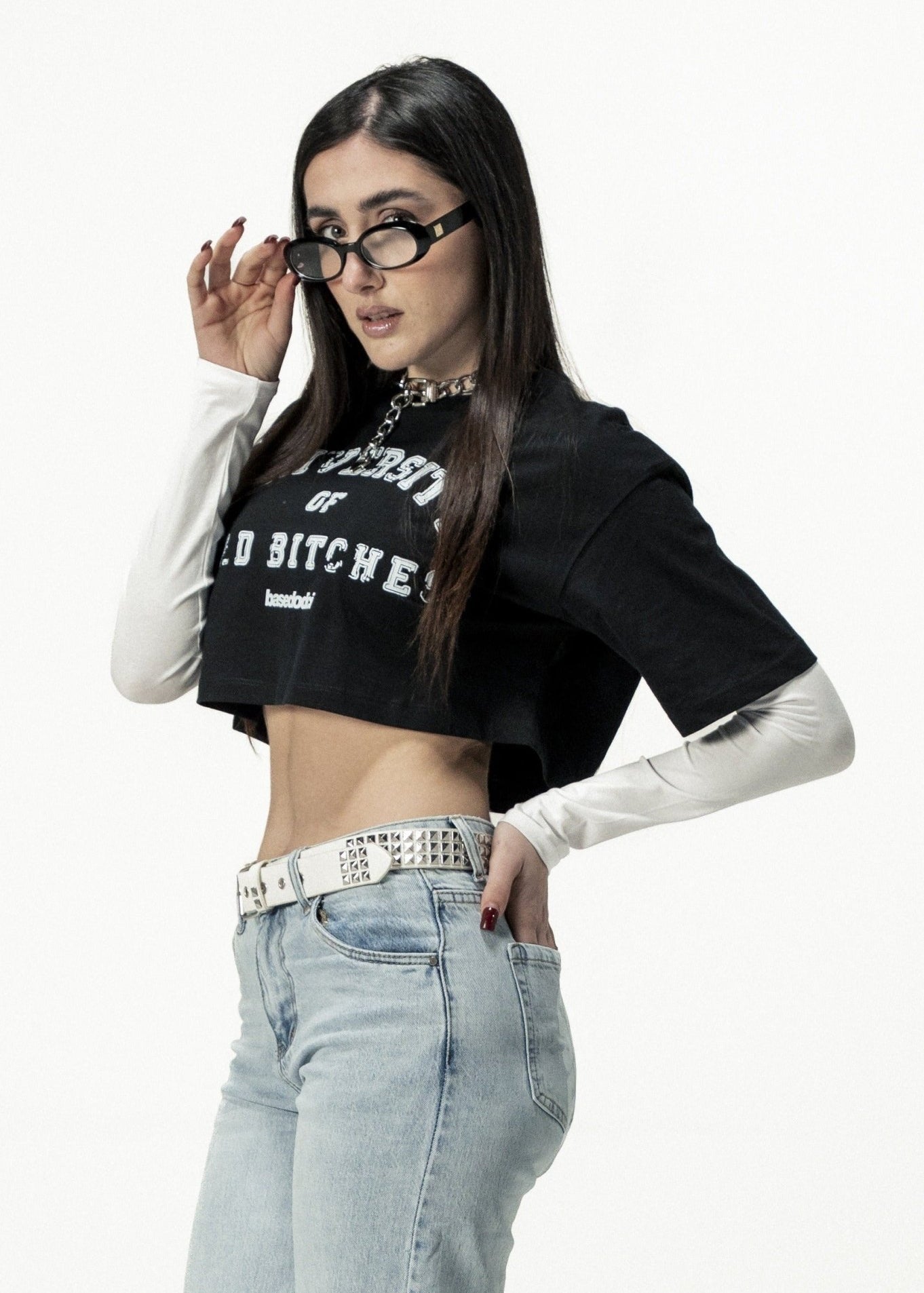 Crop Tee "DIVA" University Black - BASEDODICI®