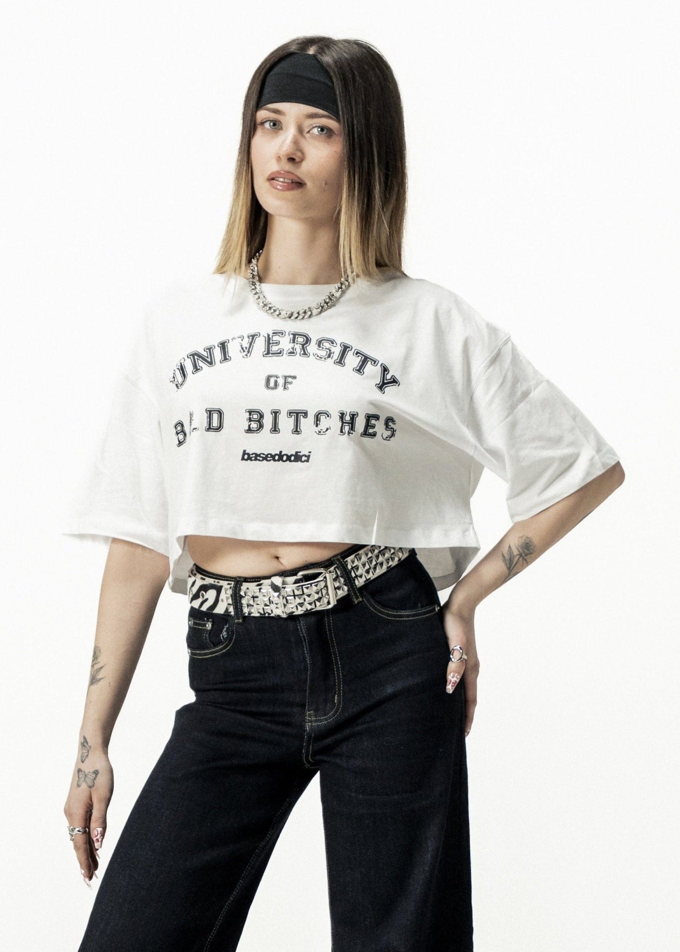 Crop Tee "DIVA" University White - BASEDODICI®