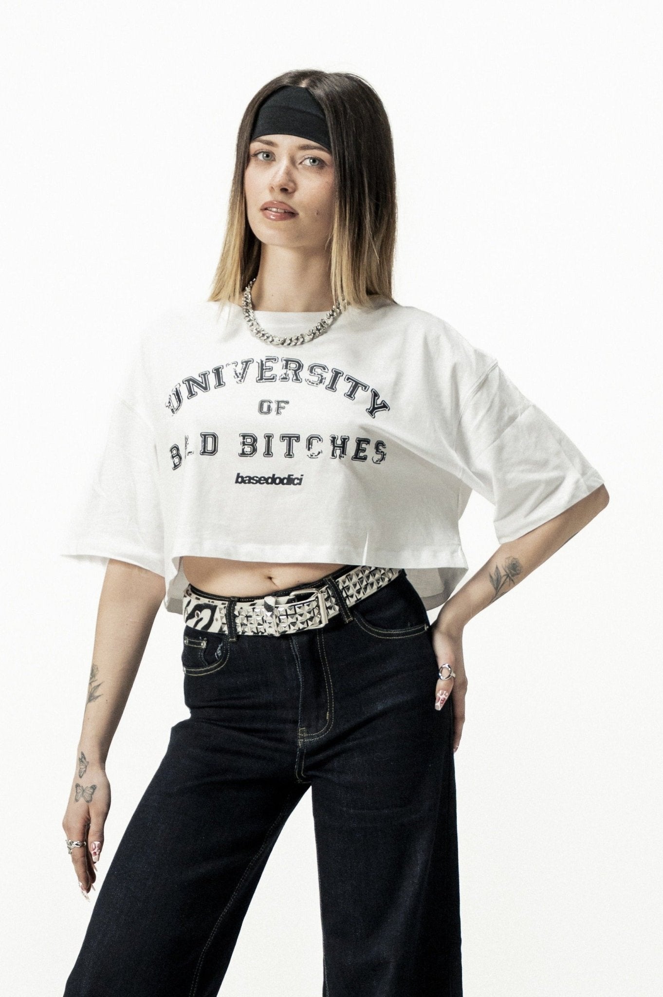 Crop Tee "DIVA" University White - BASEDODICI®