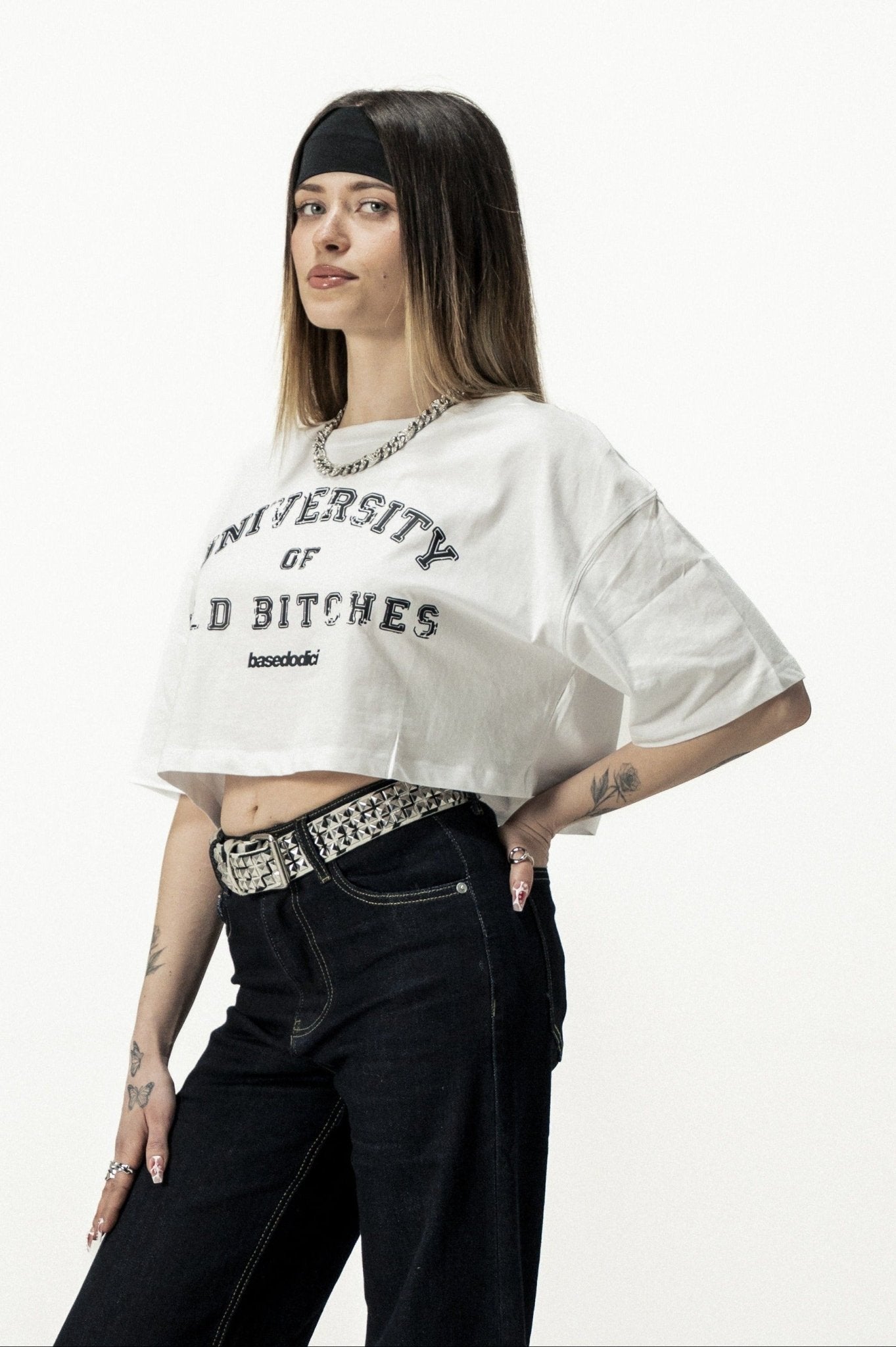 Crop Tee "DIVA" University White - BASEDODICI®