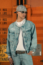 Denim Jacket "LAST DELIVERY" FrontLogo Light Blue - BASEDODICI®