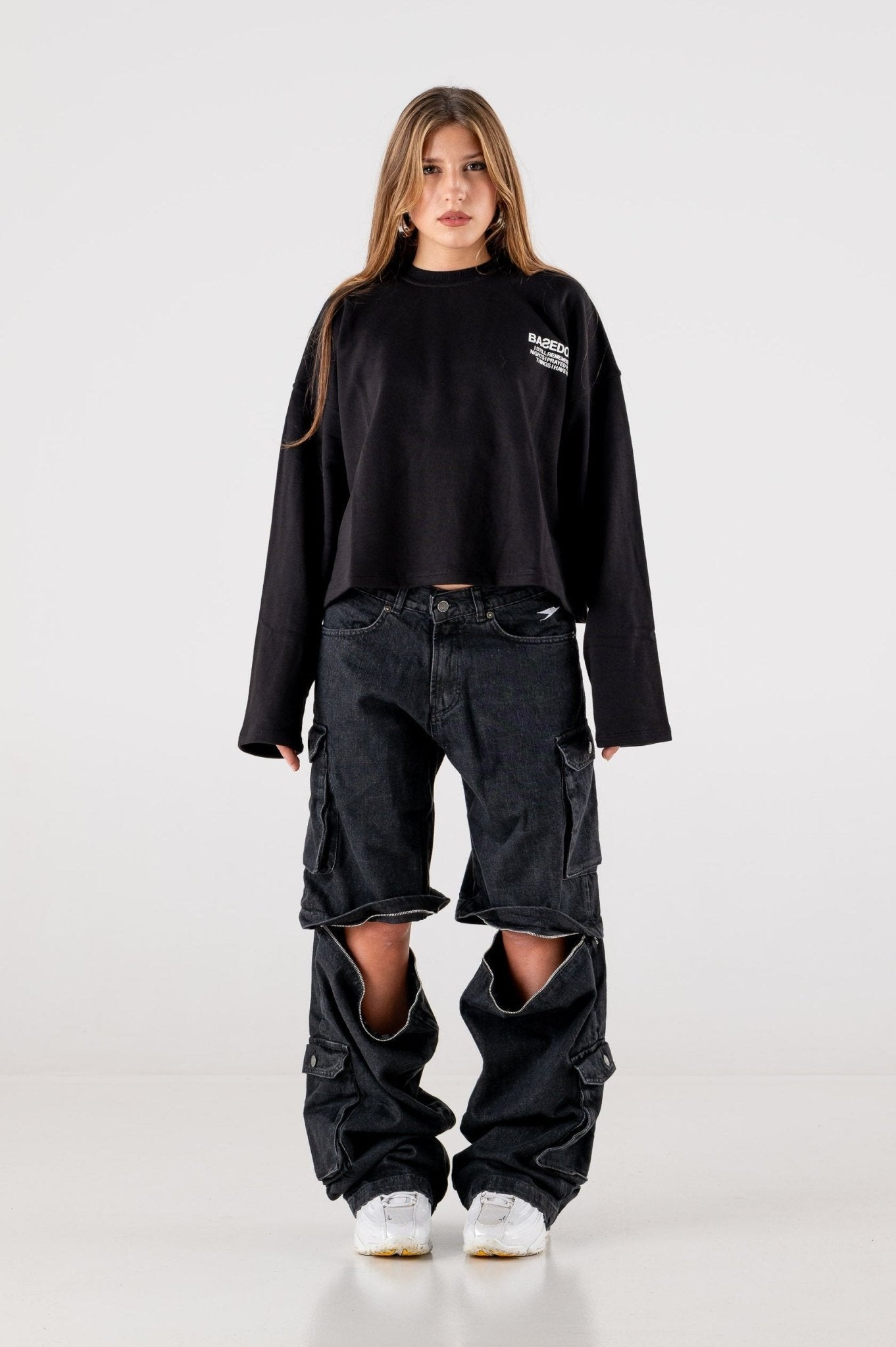 Double Denim Cargo Pants “DE LA RUE À LA RUE” Black 