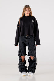 Double Denim Cargo Pants “DE LA RUE À LA RUE” Black 