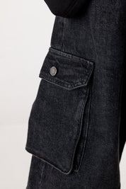Double Denim Cargo Pants “DE LA RUE À LA RUE” Black - BASEDODICI®