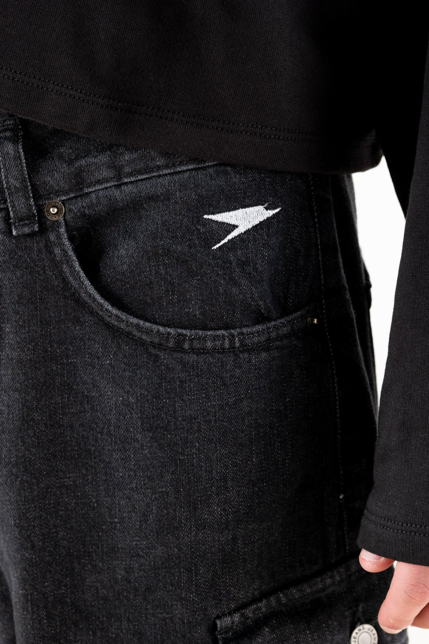 Double Denim Cargo Pants “DE LA RUE À LA RUE” Black - BASEDODICI®