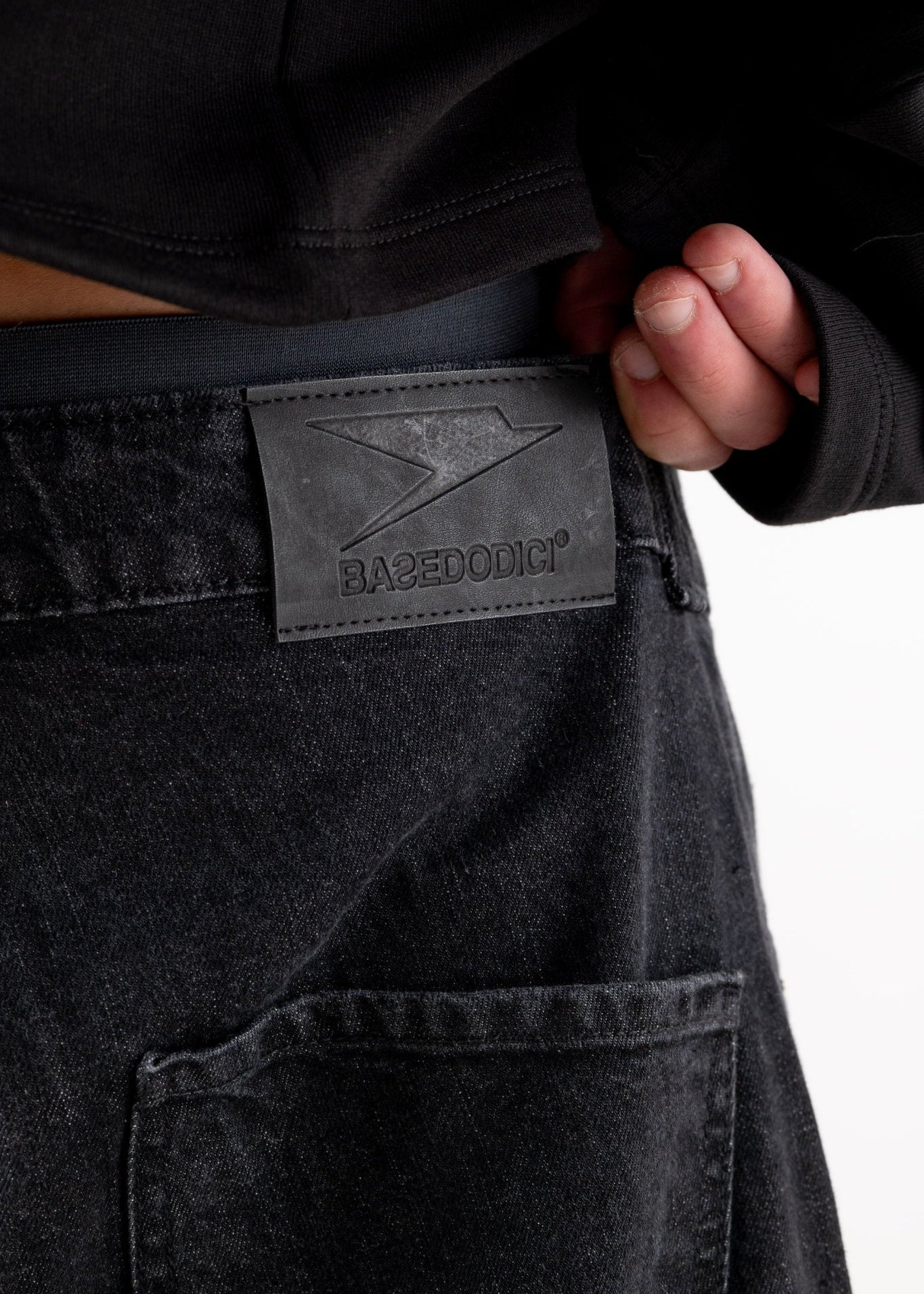 Double Denim Cargo Pants “DE LA RUE À LA RUE” Black - BASEDODICI®