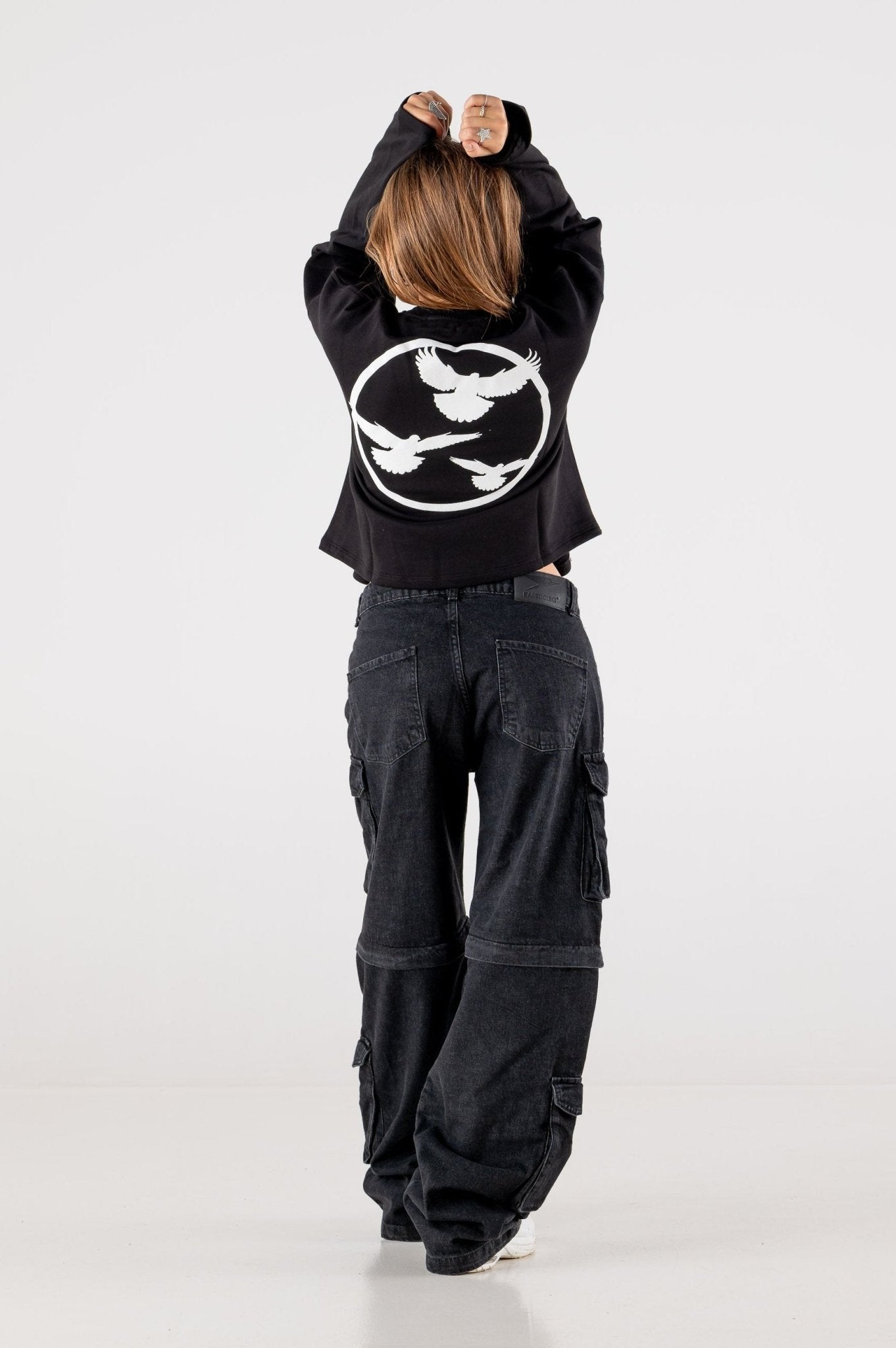 Double Denim Cargo Pants “DE LA RUE À LA RUE” Black - BASEDODICI®