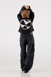 Double Denim Cargo Pants “DE LA RUE À LA RUE” Black - BASEDODICI®