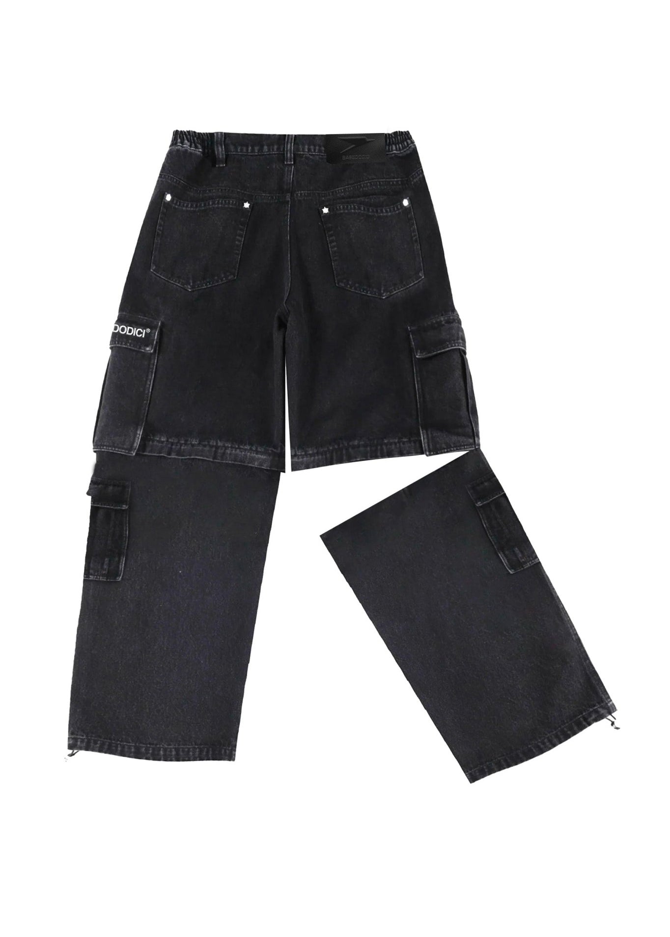 Double Denim Cargo Pants “DE LA RUE À LA RUE” Black - BASEDODICI®