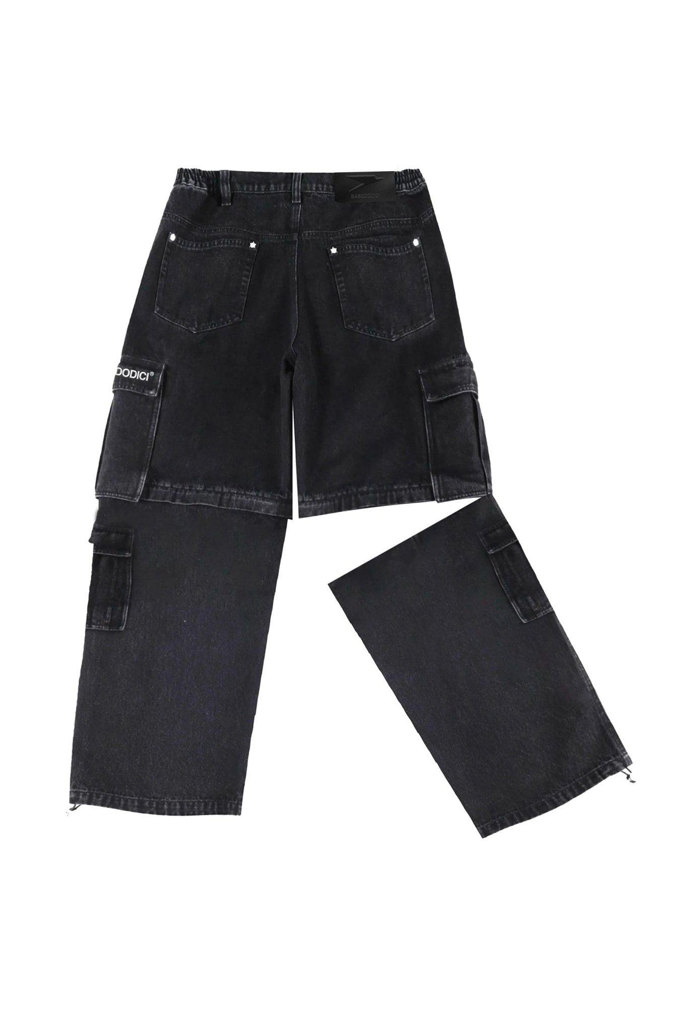 Double Denim Cargo Pants “DE LA RUE À LA RUE” Black - BASEDODICI®