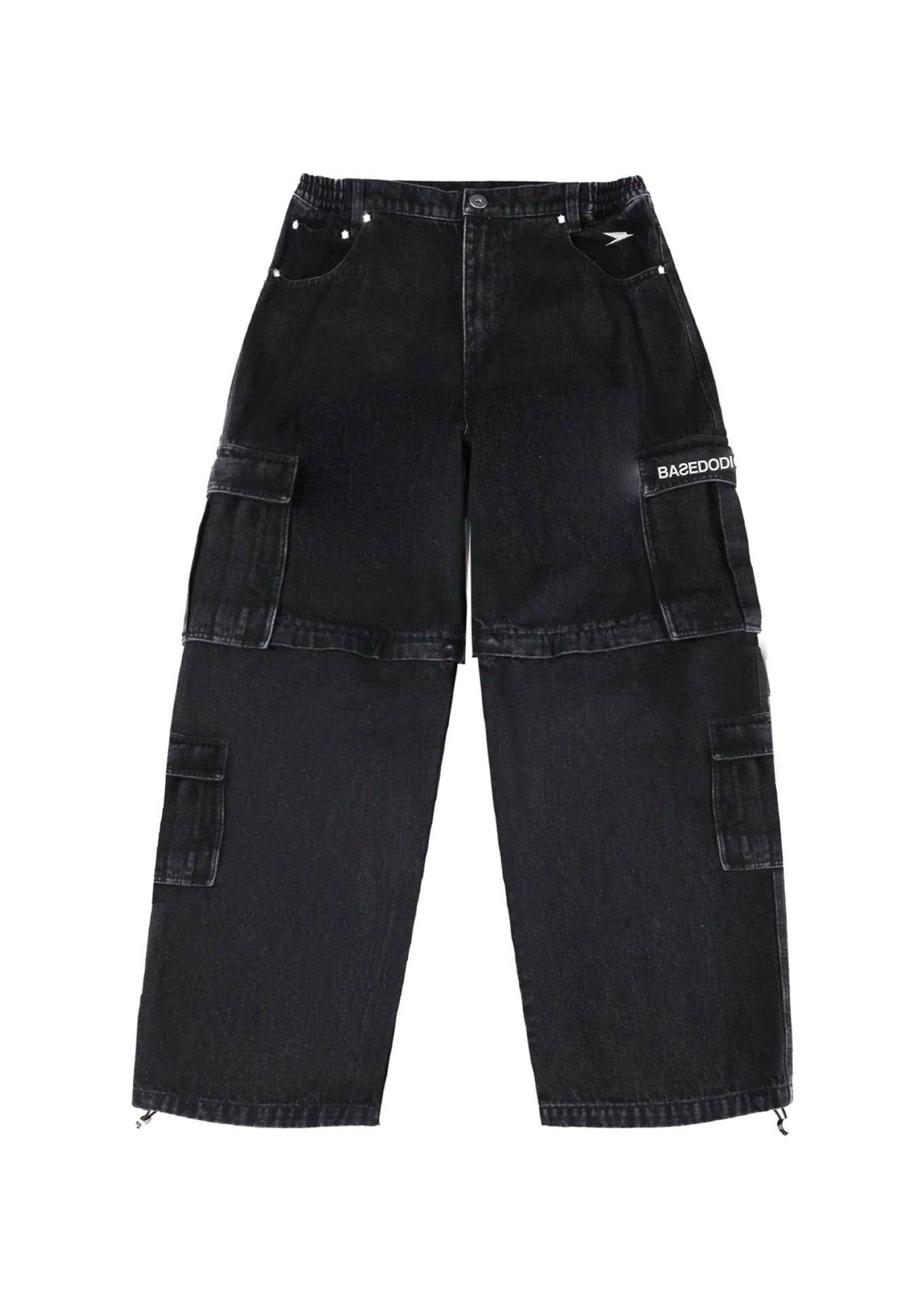 Double Denim Cargo Pants “DE LA RUE À LA RUE” Black - BASEDODICI®
