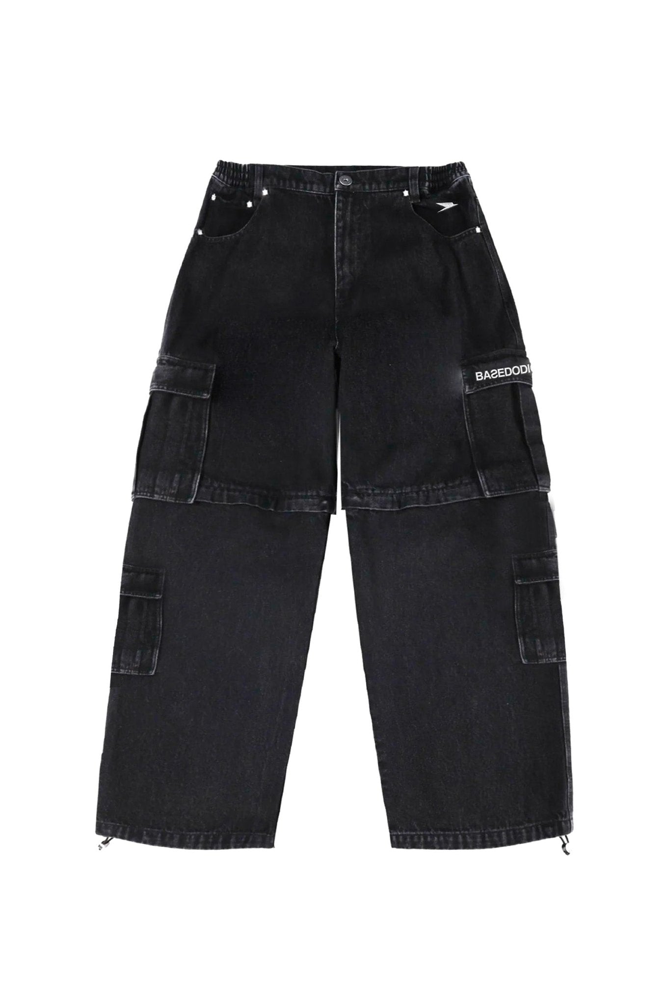 Double Denim Cargo Pants “DE LA RUE À LA RUE” Black - BASEDODICI®