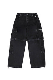 Double Denim Cargo Pants “DE LA RUE À LA RUE” Black - BASEDODICI®