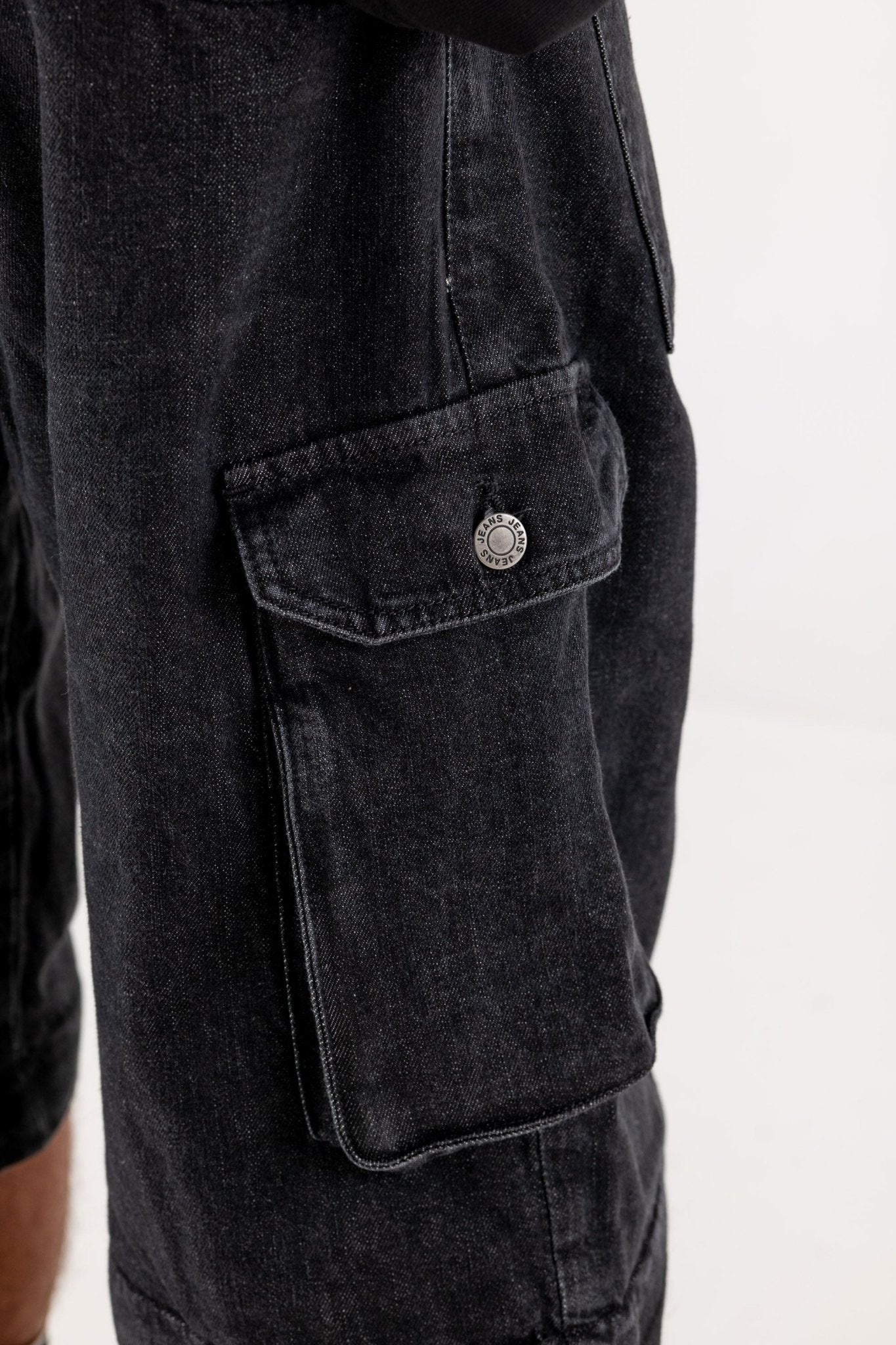 Double Denim Cargo Pants “DE LA RUE À LA RUE” Black - BASEDODICI®