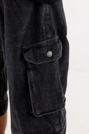 Double Denim Cargo Pants “DE LA RUE À LA RUE” Black - BASEDODICI®