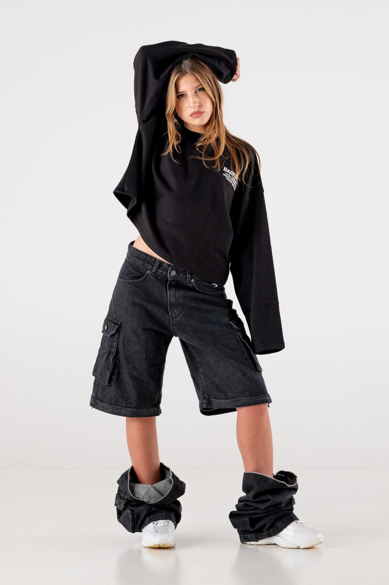 Double Denim Cargo Pants “DE LA RUE À LA RUE” Black - BASEDODICI®