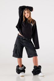 Double Denim Cargo Pants “DE LA RUE À LA RUE” Black - BASEDODICI®