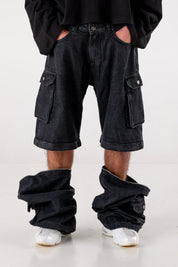Double Denim Cargo Pants “DE LA RUE À LA RUE” Black - BASEDODICI®