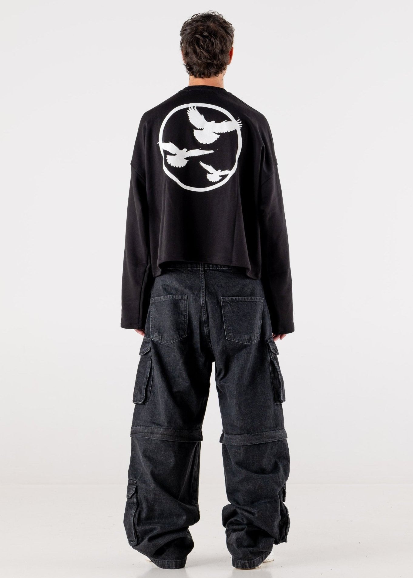 Double Denim Cargo Pants “DE LA RUE À LA RUE” Black - BASEDODICI®
