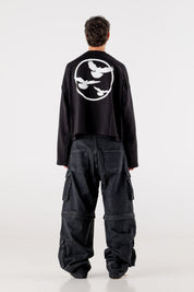 Double Denim Cargo Pants “DE LA RUE À LA RUE” Black - BASEDODICI®