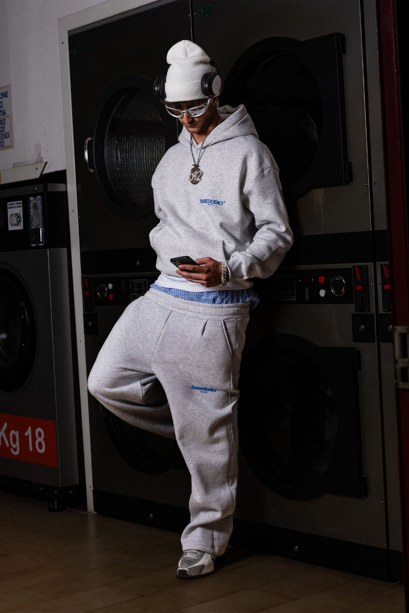 Fleece Pants "COMFY" Front Logo AshGrey/Blue - BASEDODICI®