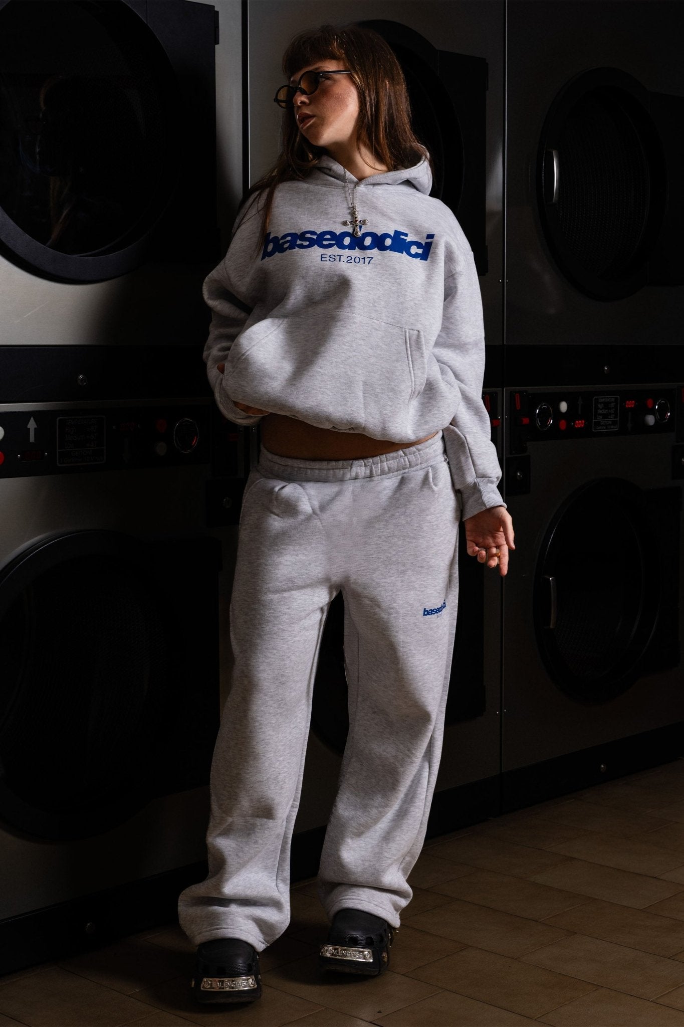 Fleece Pants "COMFY" Front Logo AshGrey/Blue - BASEDODICI®