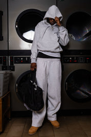 Fleece Pants "COMFY" Vertical Logo AshGrey/Black - BASEDODICI®