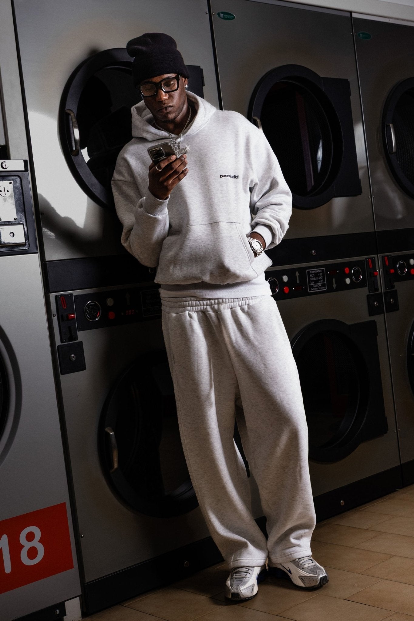 Fleece Pants "COMFY" Vertical Logo AshGrey/Black - BASEDODICI®