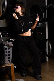 Fleece Pants "COMFY" Vertical Logo Black/White - BASEDODICI®