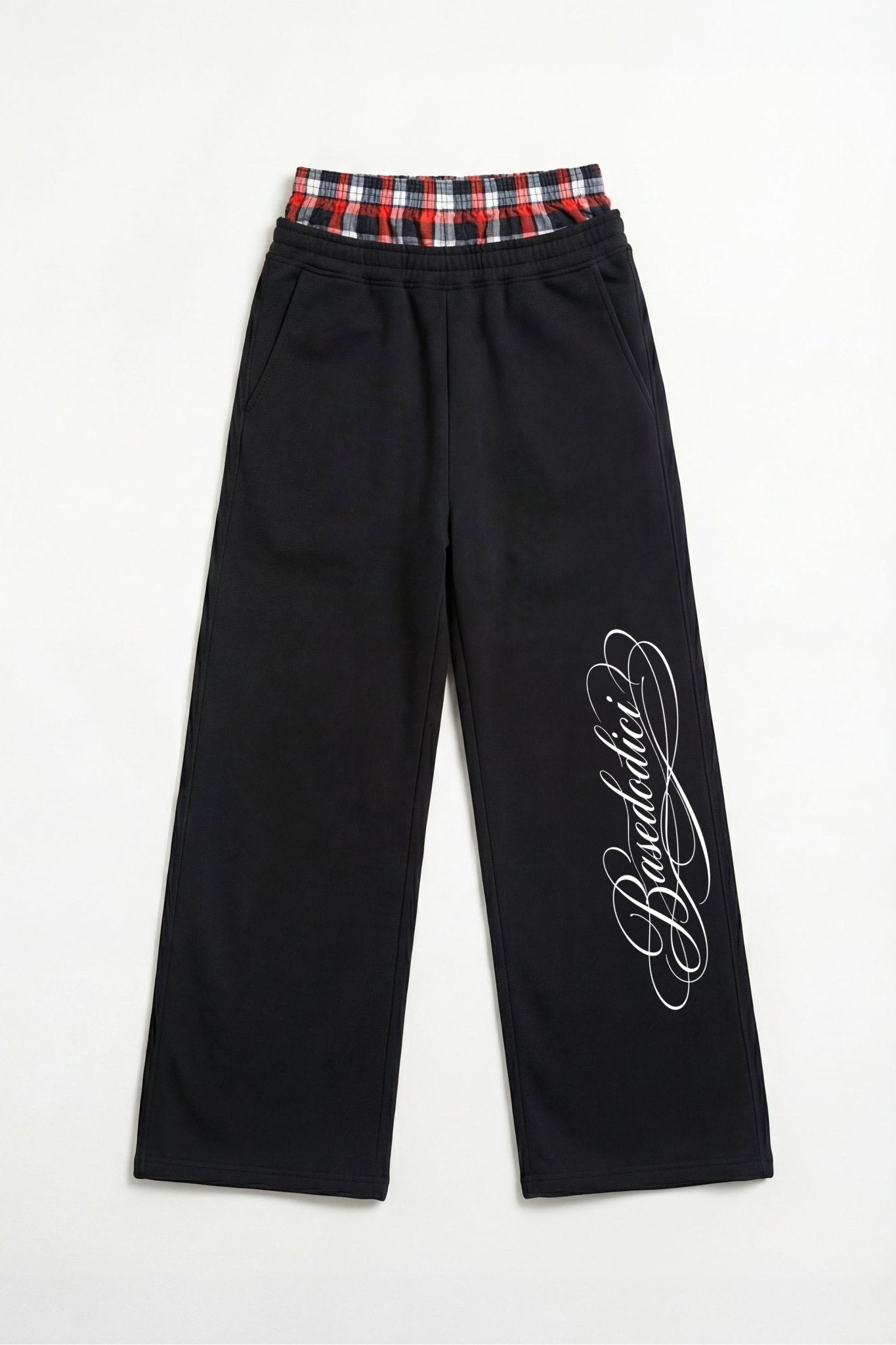 Fleece Pants "FOR DREAMERS" DoubleLayer Script Black/Red - BASEDODICI®