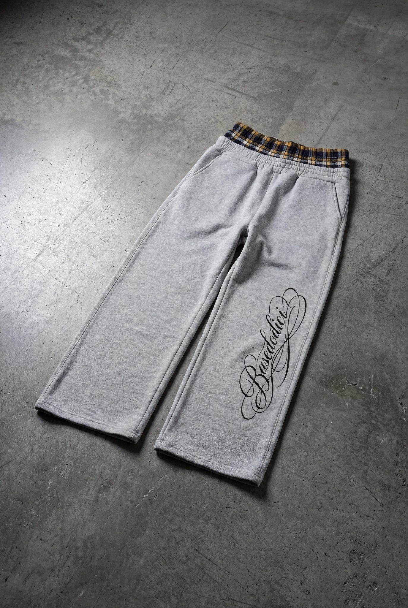 Fleece Pants "FOR DREAMERS" DoubleLayer Script Grey/Yellow - BASEDODICI®