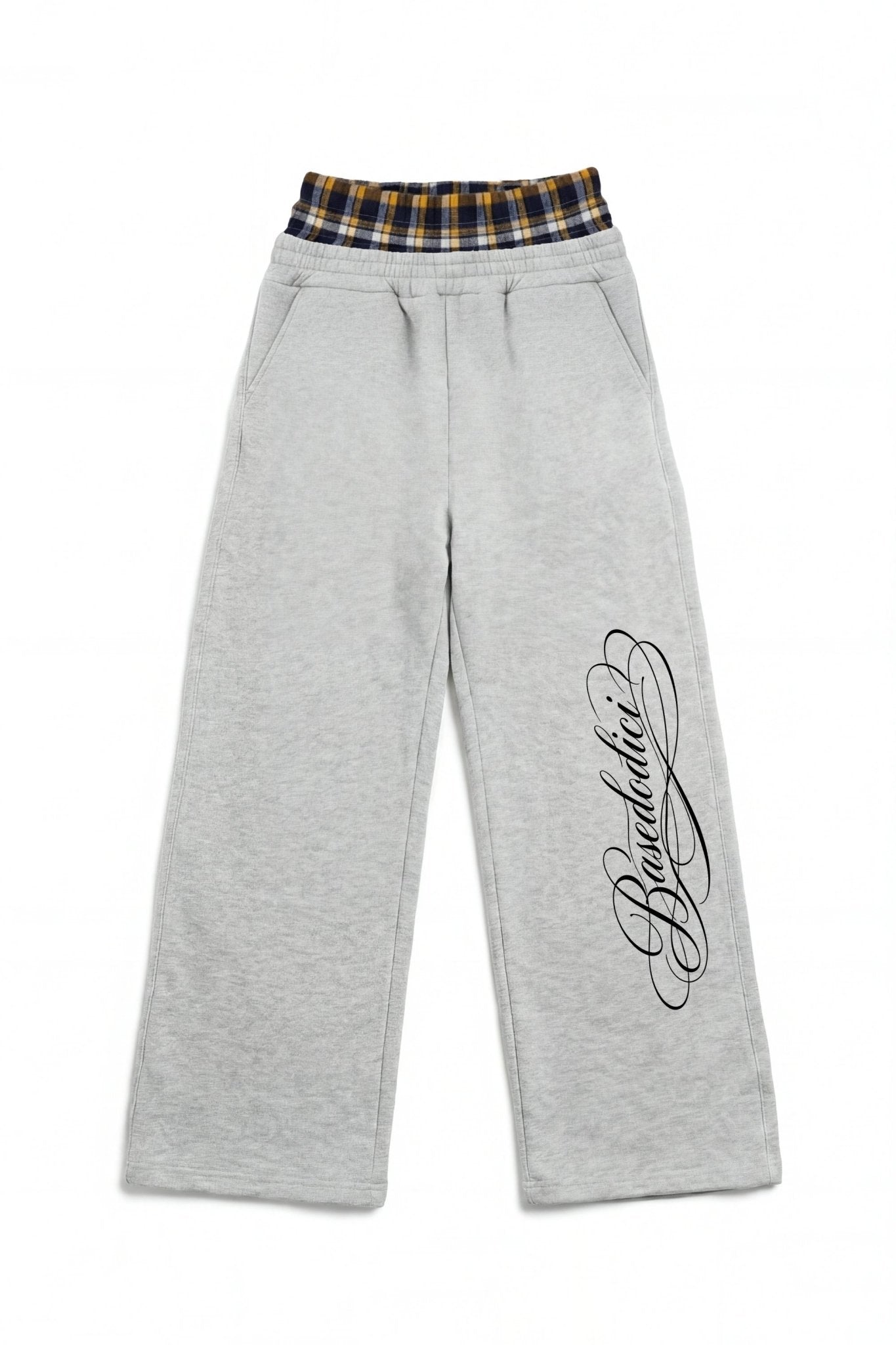 Fleece Pants "FOR DREAMERS" DoubleLayer Script Grey/Yellow - BASEDODICI®