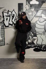 Fleece Pants "TEAM012" Logo Black/Red - BASEDODICI®