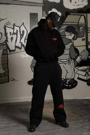 Fleece Pants "TEAM012" Logo Black/Red - BASEDODICI®