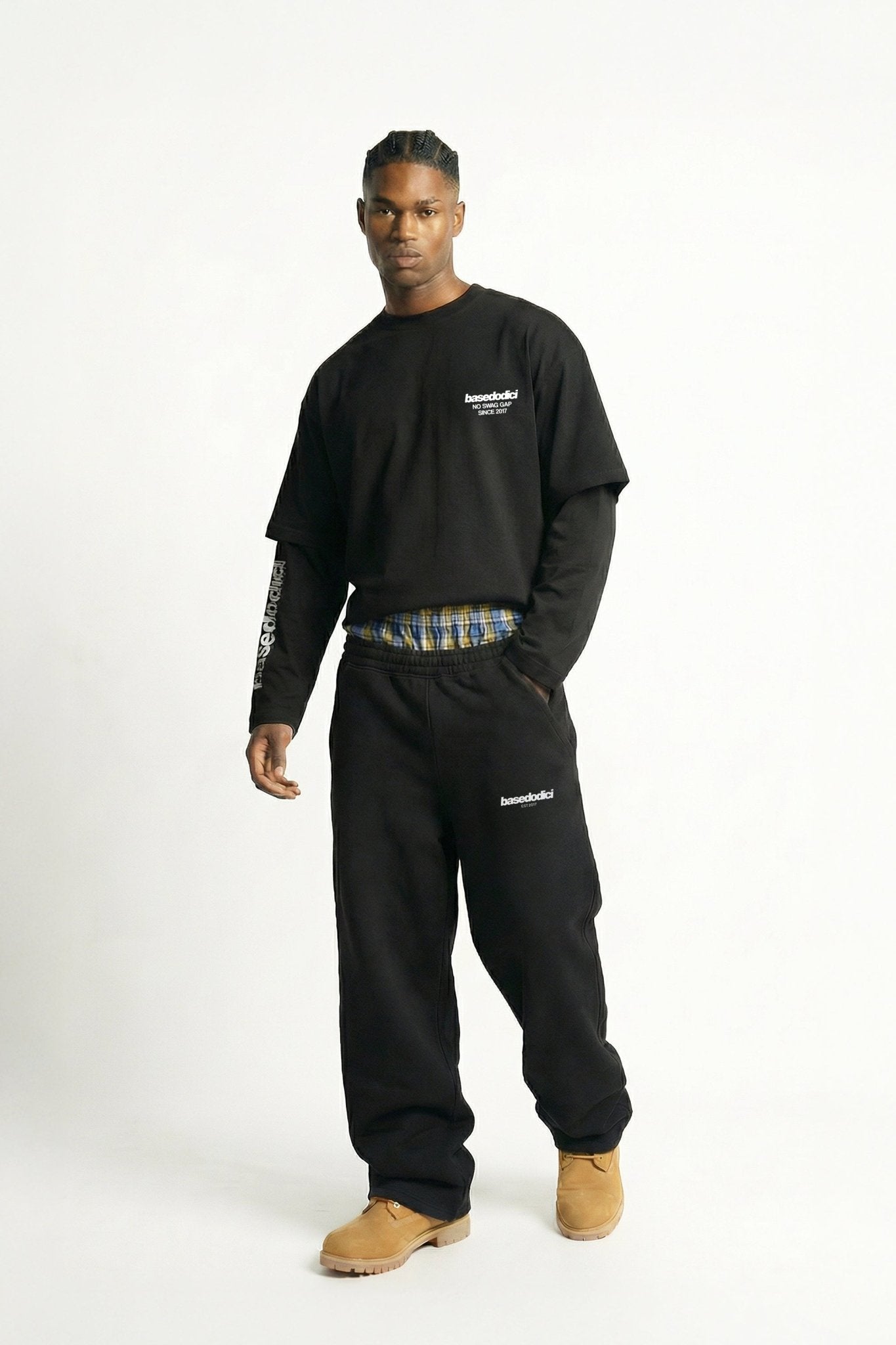 Fleece Pants "VALENTINE" DoubleLayer Black/BigCheck - BASEDODICI®