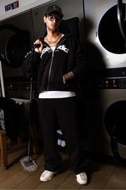 Full Zip "COMFY" Front Logo Black/White - BASEDODICI®