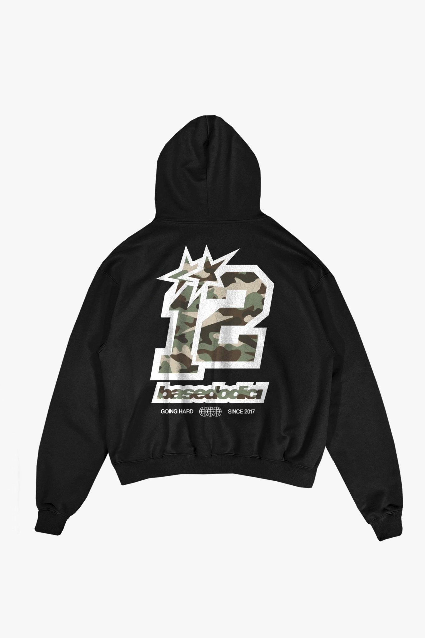 Hoodie "4PLAYER" Back 12 Black/CamoGreen - BASEDODICI®