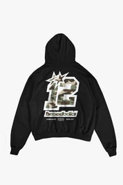 Hoodie "4PLAYER" Back 12 Black/CamoGreen - BASEDODICI®