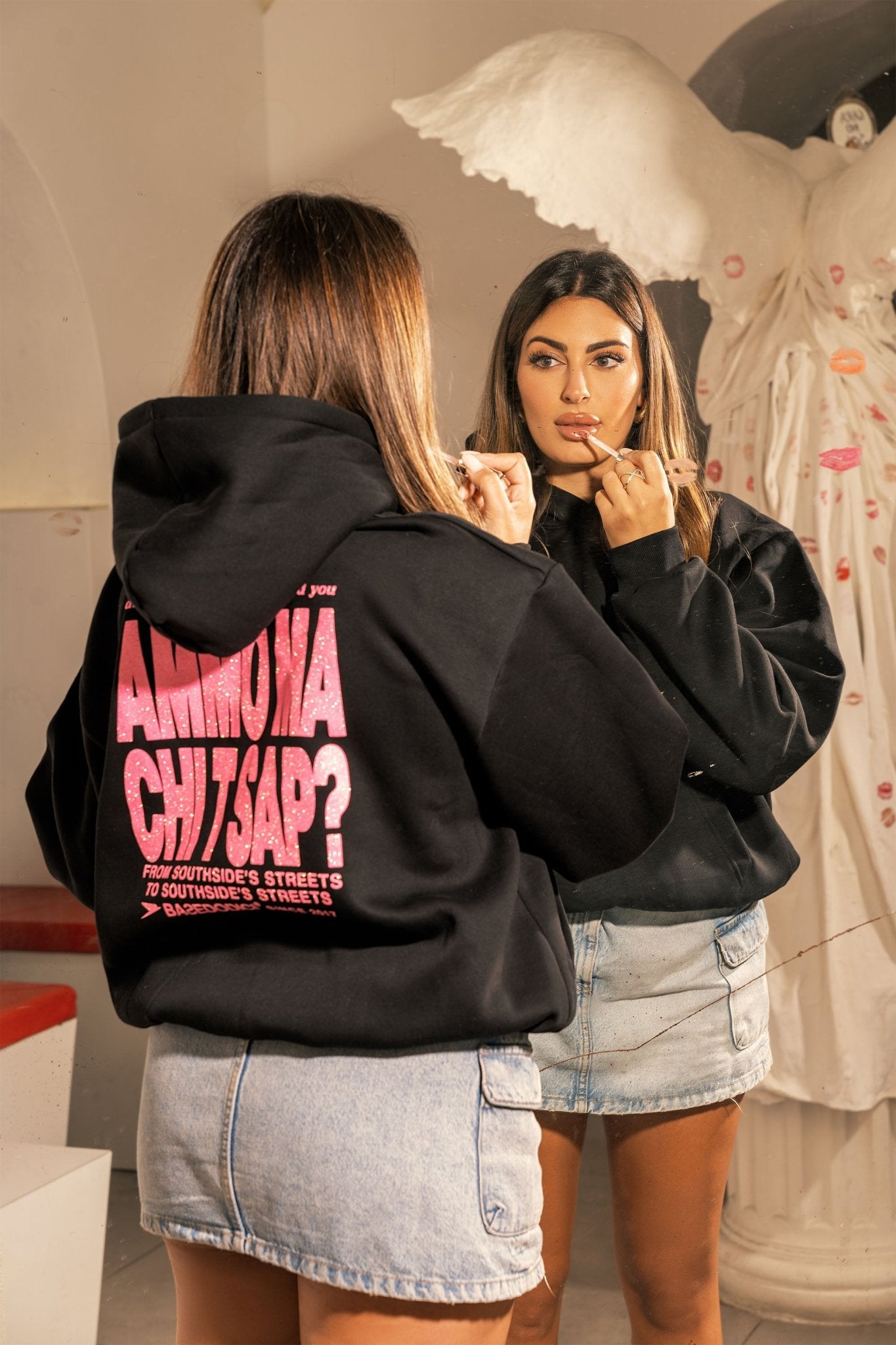 Hoodie "AMMO" CHI'T'SAP Black/Glitter Bubble Pink - BASEDODICI®