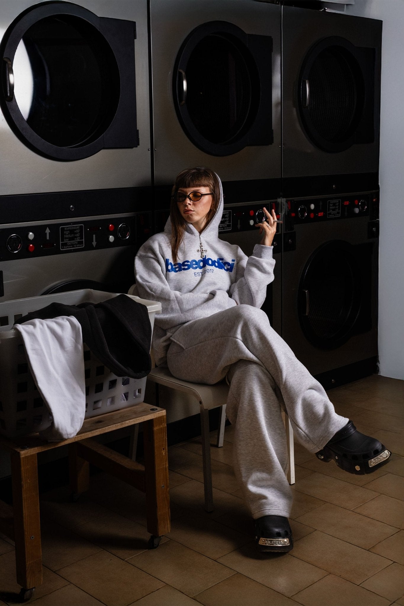 Hoodie "COMFY" Front Logo AshGrey/Blue - BASEDODICI®