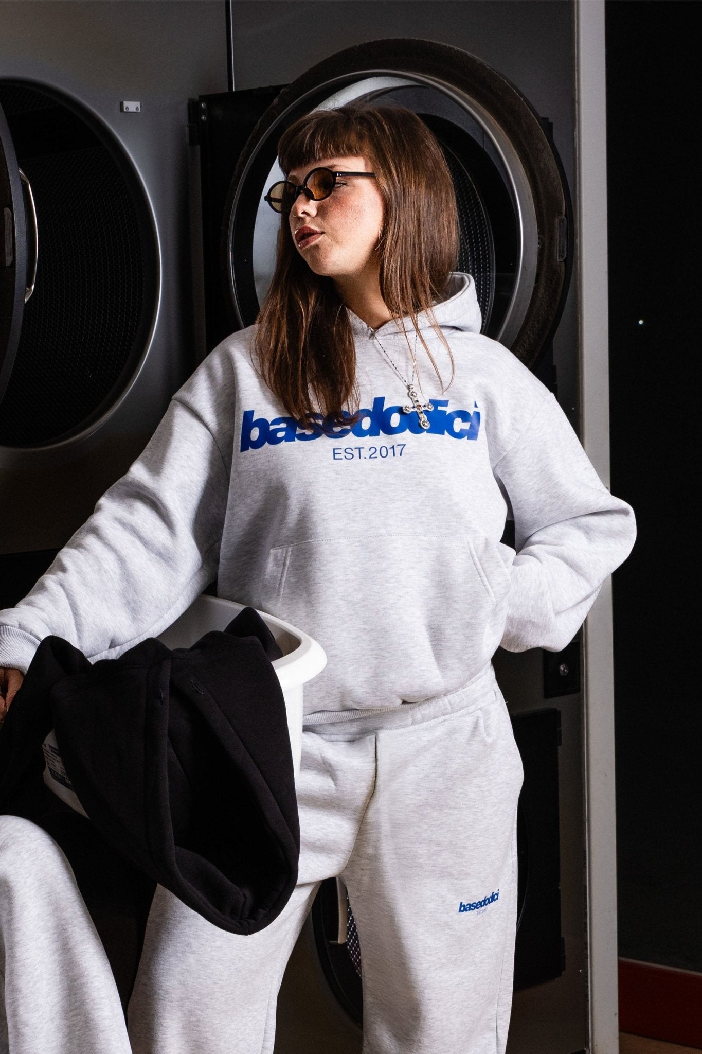 Hoodie "COMFY" Front Logo AshGrey/Blue - BASEDODICI®