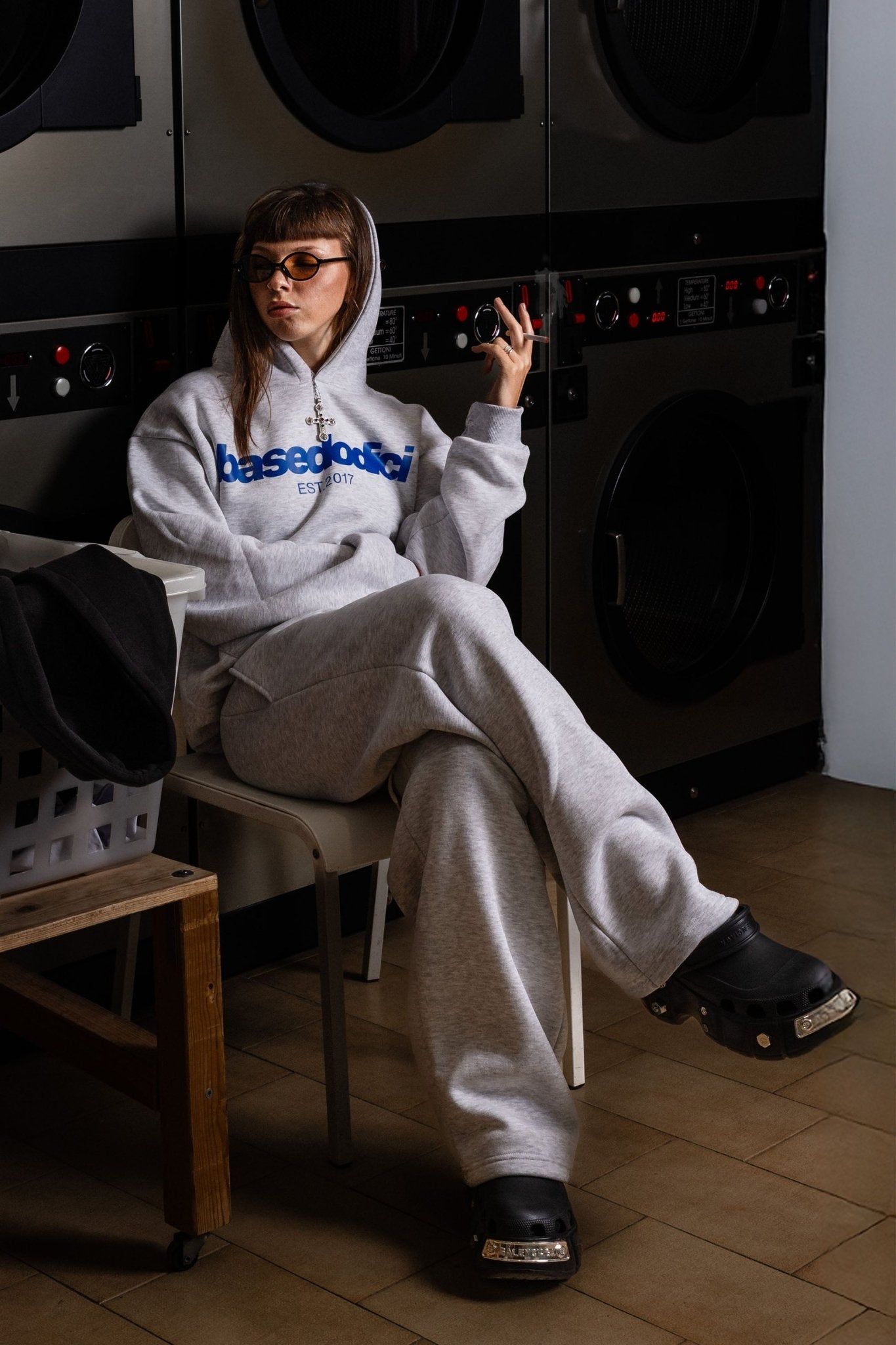 Hoodie "COMFY" Front Logo AshGrey/Blue - BASEDODICI®