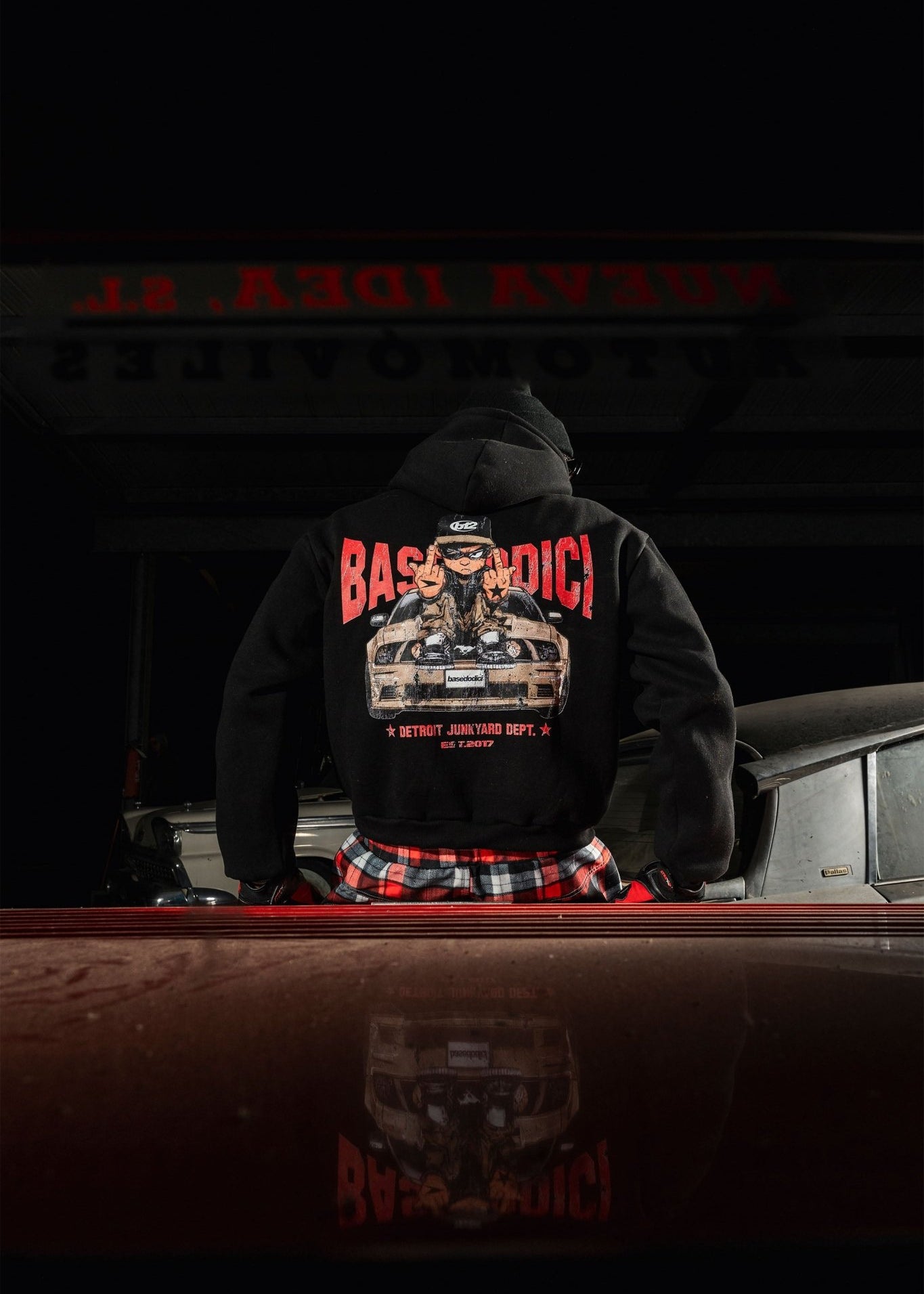 Hoodie "DETROIT" Junkyard Black - BASEDODICI®