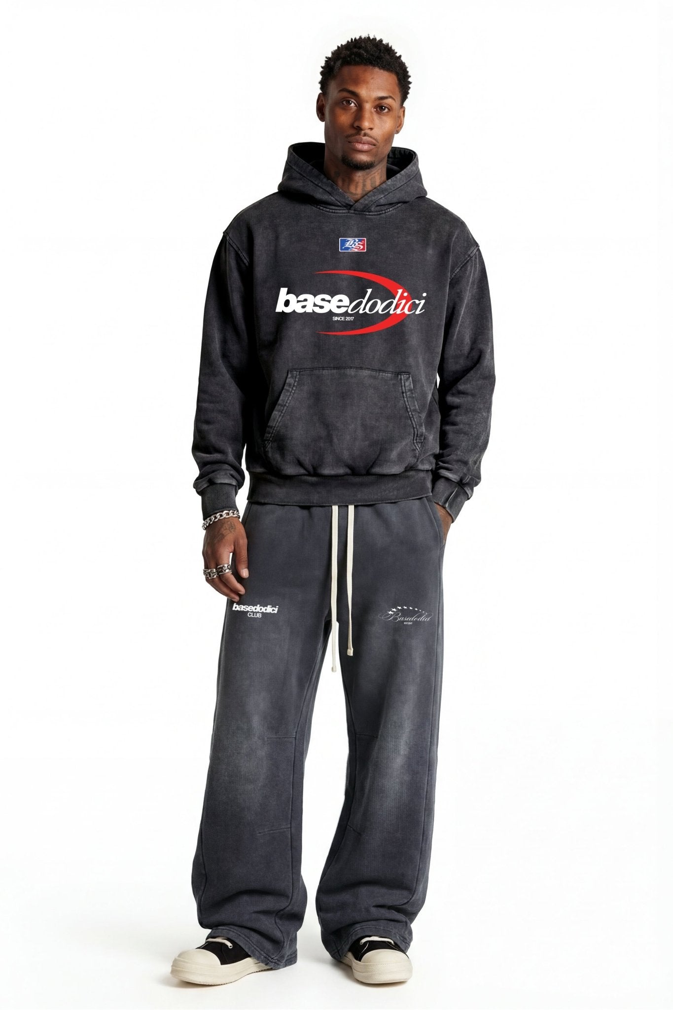 Hoodie "FOR DREAMERS" Logo Stone Washed Dark - BASEDODICI®