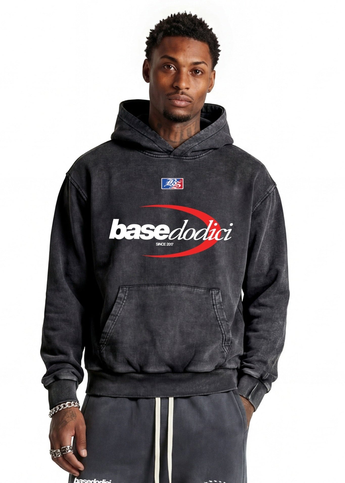 Hoodie "FOR DREAMERS" Logo Stone Washed Dark - BASEDODICI®