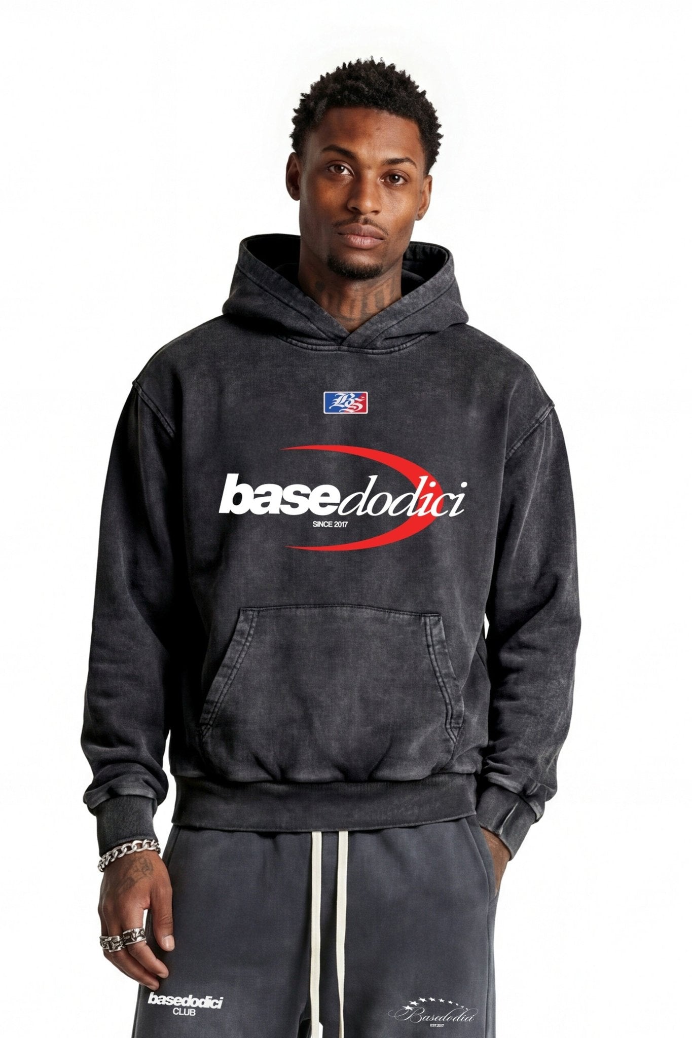 Hoodie "FOR DREAMERS" Logo Stone Washed Dark - BASEDODICI®